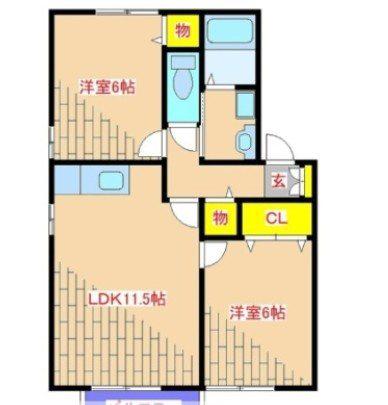 クレール錦江 B棟(2LDK/1階)の間取り写真