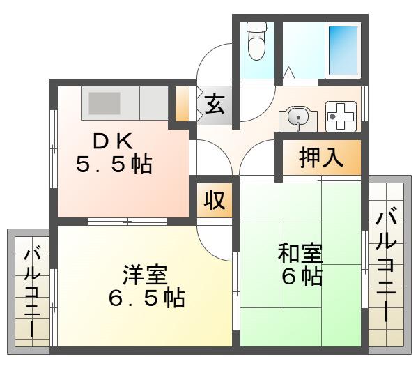 フレグランス本多聞F棟(2DK/1階)の間取り写真