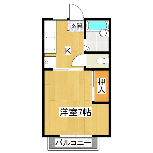 ウエストカーサB(1K/2階)の間取り写真