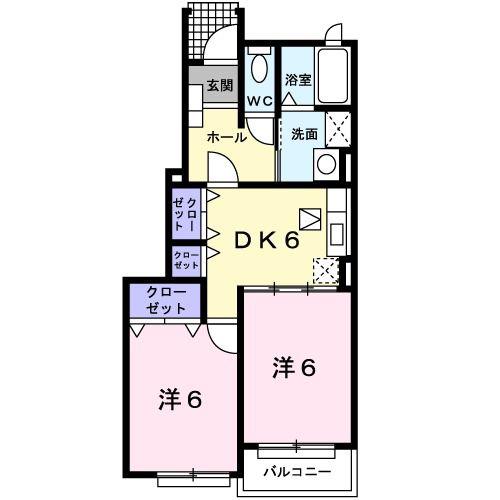 シャトーグラース壱番館(2DK/1階)の間取り写真