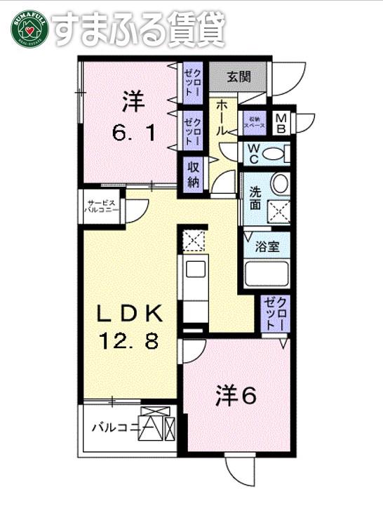 フェリシエ(2LDK/3階)の間取り写真