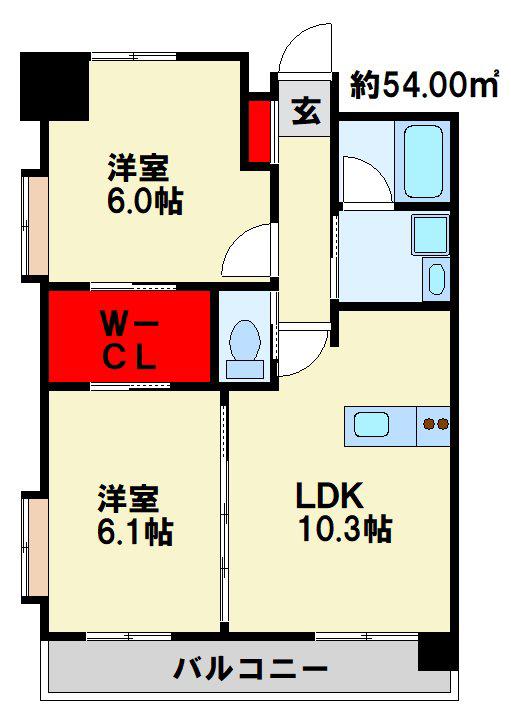 ヒルクレスト片野グランデI(2LDK/3階)の間取り写真
