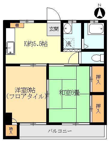 ハイツタマキ(2K/1階)の間取り写真