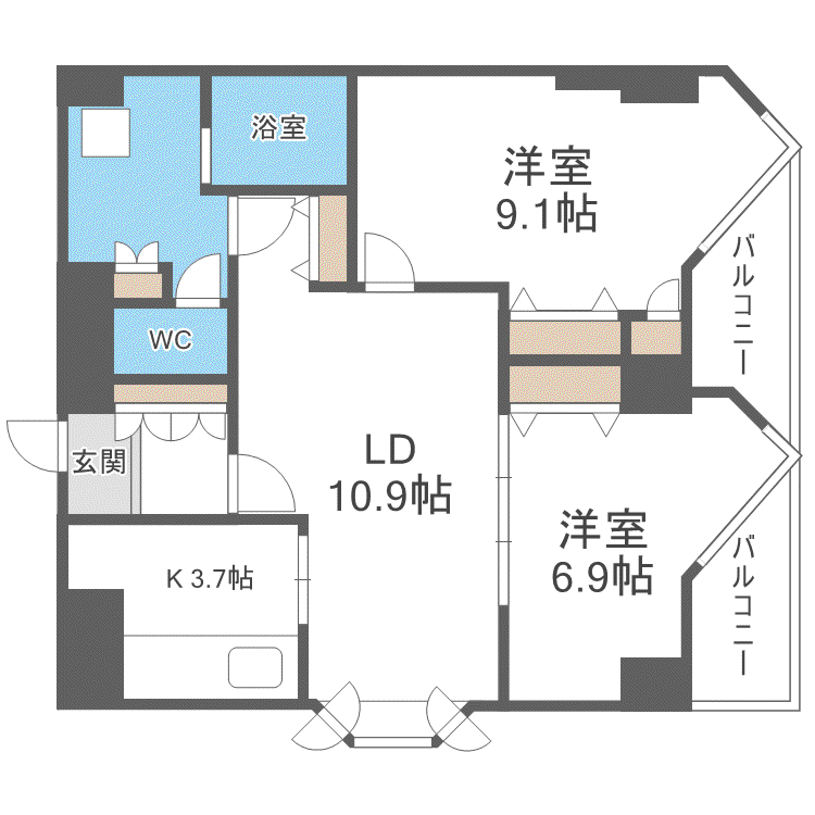 宮ヶ丘レジデンス神宮前(2LDK/2階)の間取り写真