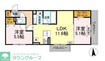 GREEN GARDEN A棟(2LDK/2階)の間取り写真
