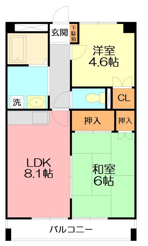 ブルースカイ平塚(1LDK/4階)の間取り写真