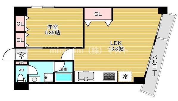 フラット・花(1LDK/3階)の間取り写真
