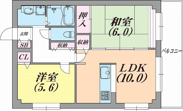 リバービレッジ兵庫(2LDK/5階)の間取り写真