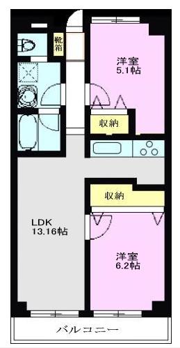 リベラルシティーハイツ(2LDK/2階)の間取り写真