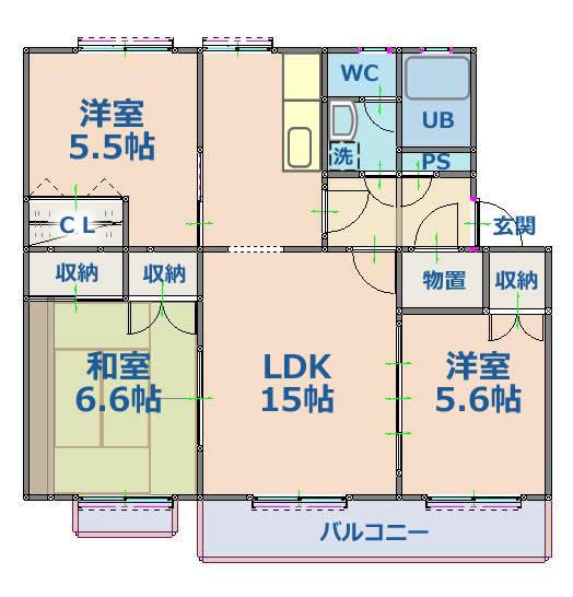 テレパレス北郷白石駅前2号棟(3LDK/3階)の間取り写真