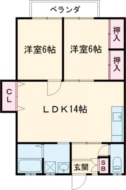 ラ・メゾン山口II(2LDK/2階)の間取り写真