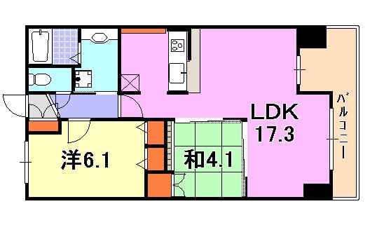 レジディア三宮東(2LDK/13階)の間取り写真