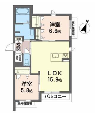 メゾンマスト名須川 B棟(2LDK/3階)の間取り写真