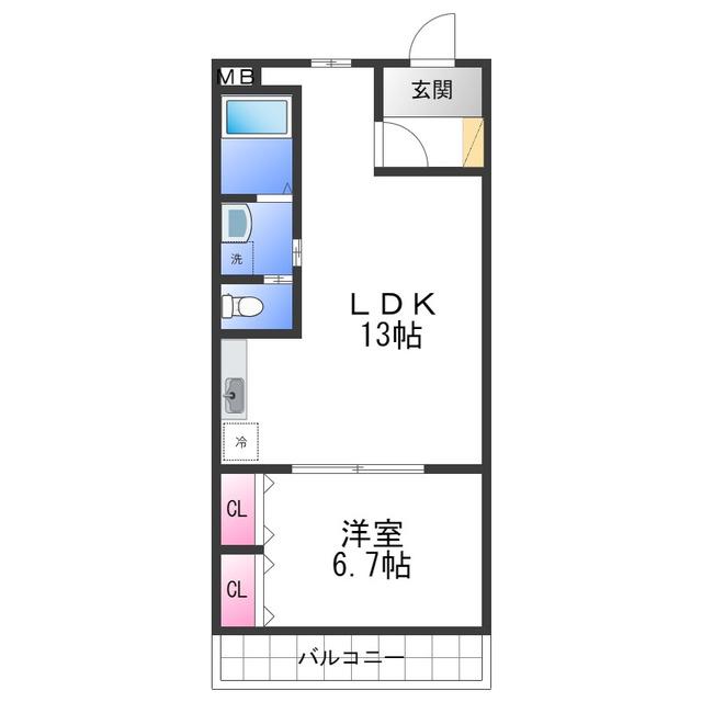 グランディール宮ノ池(1LDK/2階)の間取り写真