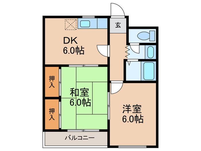 コーポ梅よし(2DK/4階)の間取り写真