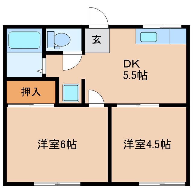 ぎんなんマンション(2DK/1階)の間取り写真