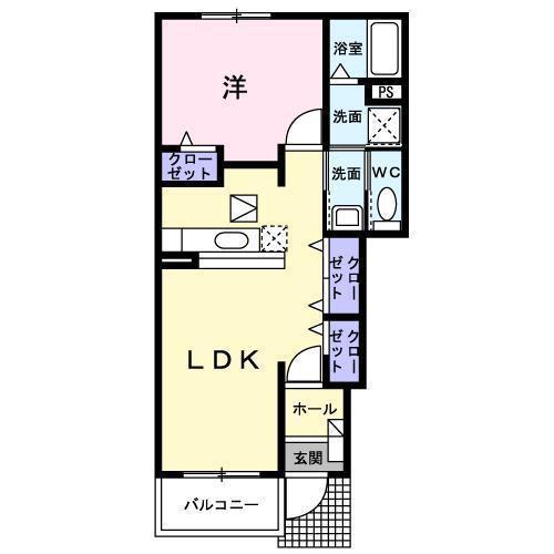 ソルレヴェンテA(1LDK/1階)の間取り写真