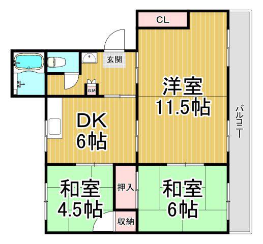 中山五月台8号棟(3DK/2階)の間取り写真