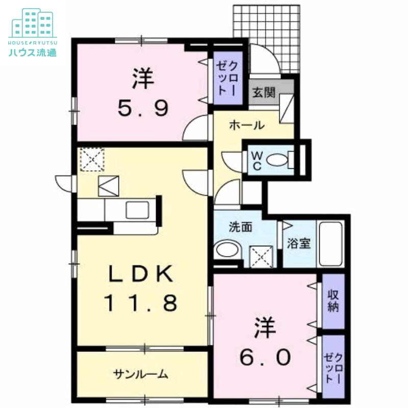 フローラ テラスK(2LDK/1階)の間取り写真