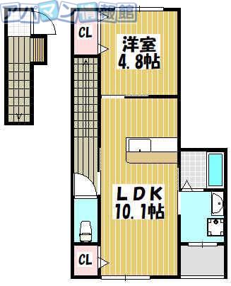 ボヌール(1LDK/2階)の間取り写真