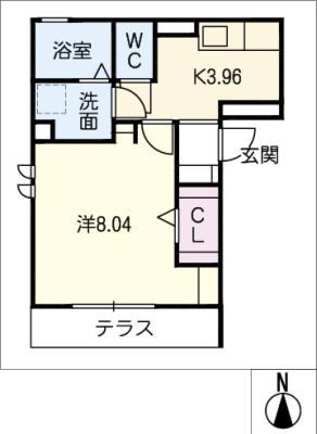 ハイツポニーII(1K/1階)の間取り写真