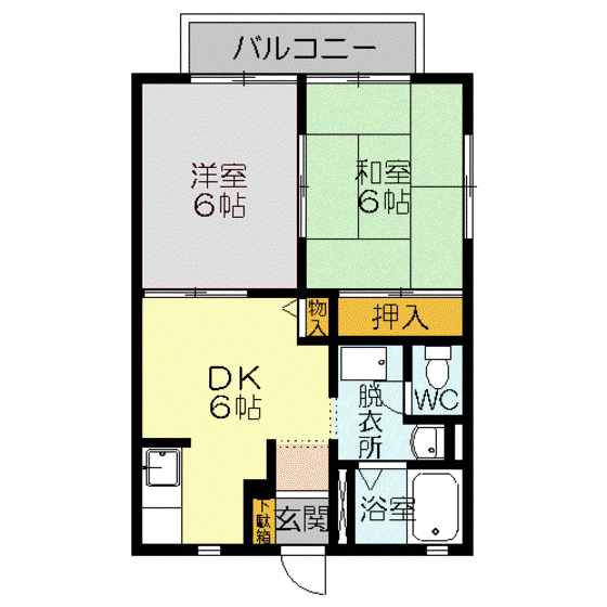 ビンヤード(2DK/2階)の間取り写真