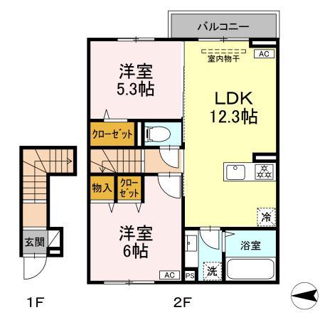 D-ROOM川北(2LDK/2階)の間取り写真