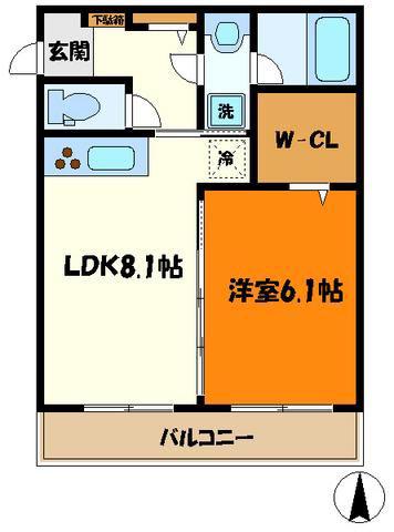 THREEM(1DK/2階)の間取り写真