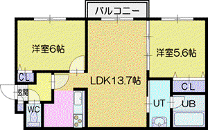 オルセー厚別中央5(2LDK/4階)の間取り写真