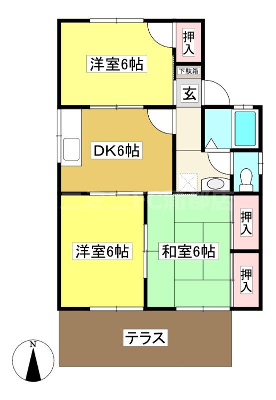 スリーゼ鈴東A(3DK/1階)の間取り写真
