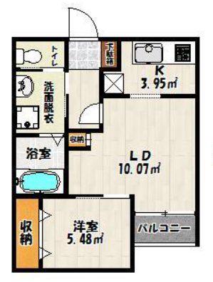 SQUARE STYLE III(1LDK/2階)の間取り写真