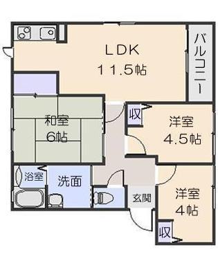 ディアスB(3LDK/2階)の間取り写真
