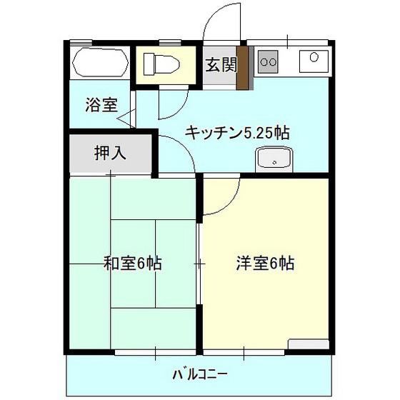 グリーンヒルB棟(2K/1階)の間取り写真