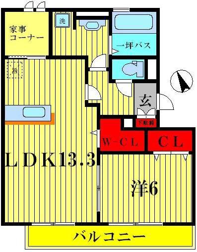 クレーストS(1LDK/1階)の間取り写真