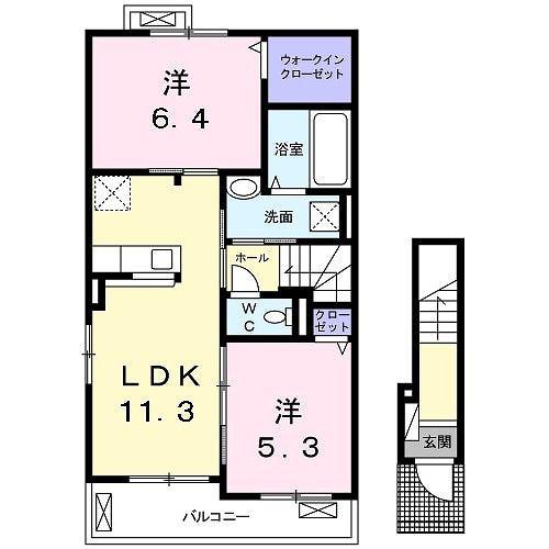 シャルマン若宮 G(2LDK/2階)の間取り写真