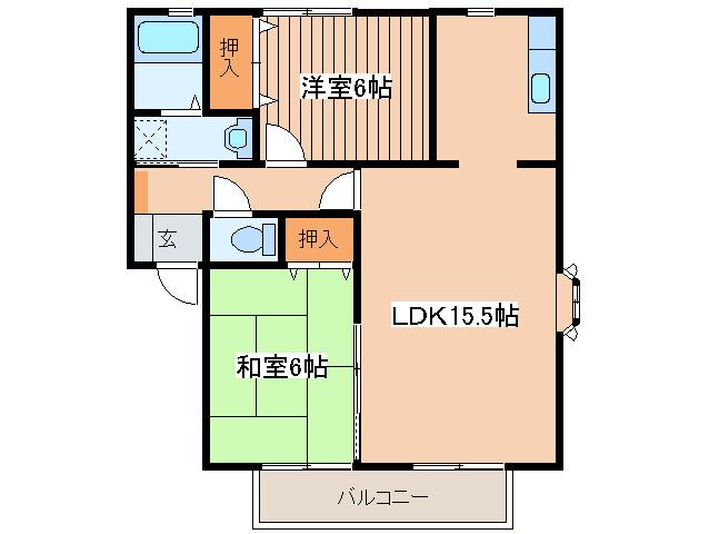 ウインディアB(2LDK/2階)の間取り写真