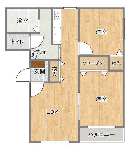 ヒーローマンション・エンジュ(2LDK/2階)の間取り写真