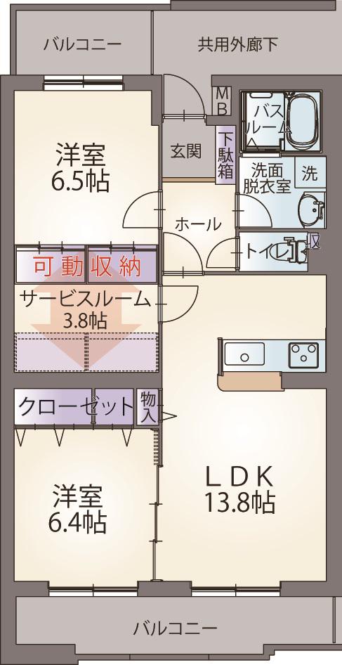 ヴィラ・エトワール(2SLDK/1階)の間取り写真
