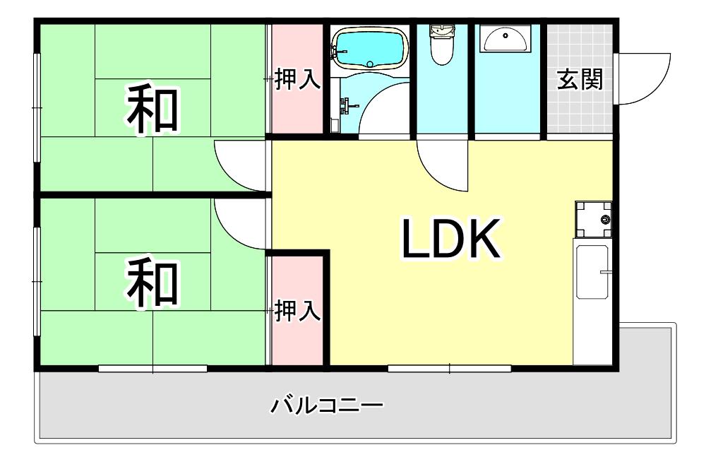 垂水建設ビル(2LDK/4階)の間取り写真