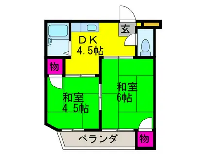 ローレルキタ(2DK/2階)の間取り写真