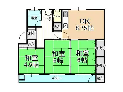 山陽コーポラスII号棟(3DK/3階)の間取り写真