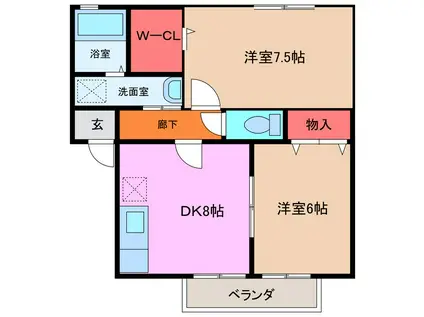 FLORAL GARDEN USHIKU MINAMI E(2DK/2階)の間取り写真