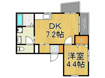 REVE甲東園Ⅰ(1DK/2階)の間取り写真