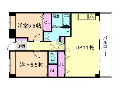グランベール刀根山(2LDK/3階)の間取り写真