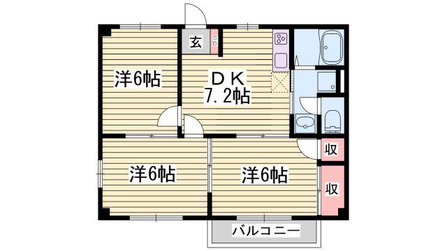 ファミールF(3DK/1階)の間取り写真
