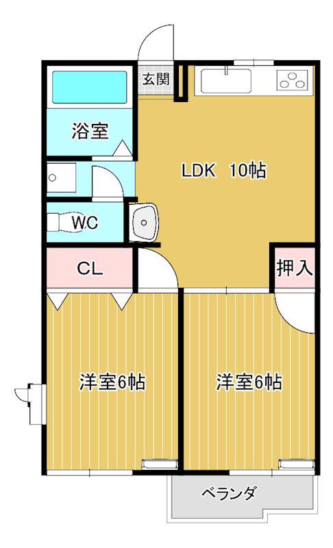 カーサ本庄(2LDK/2階)の間取り写真