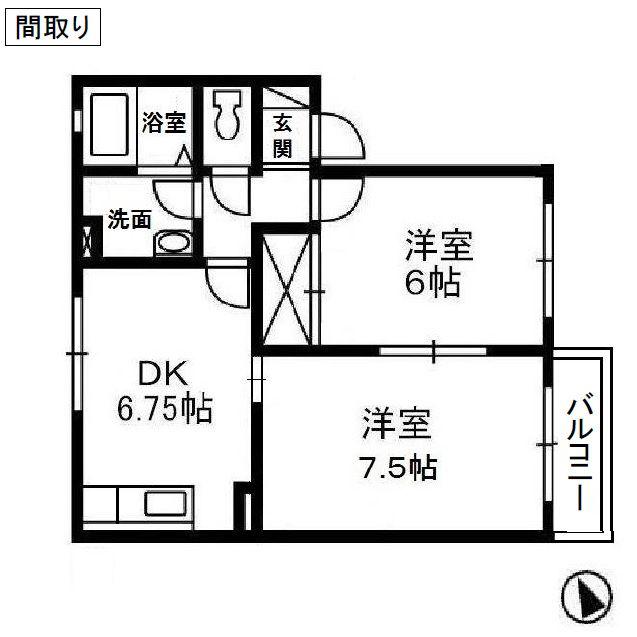 バンビーノD棟(2DK/2階)の間取り写真