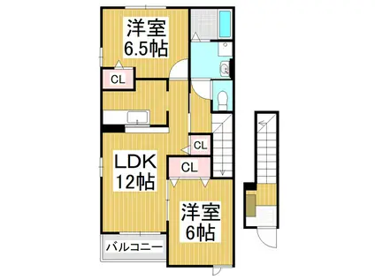 ブライト・ヒルサイドIV(2LDK/2階)の間取り写真