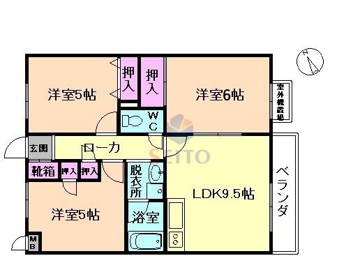 サン豊中(3LDK/4階)の間取り写真