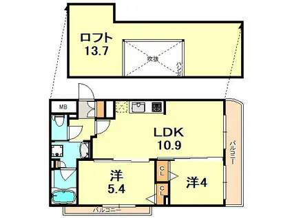 ワコーレヴィータ住吉東町(2SLDK/3階)の間取り写真